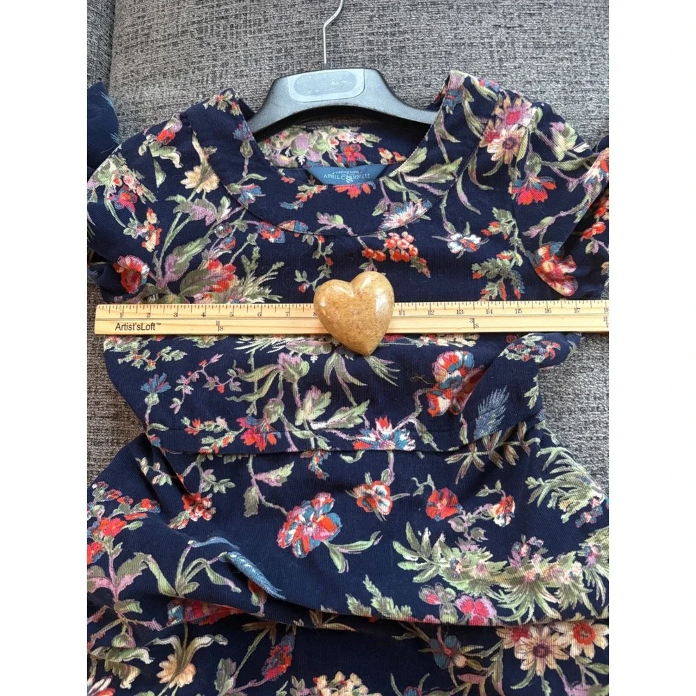 New April‎ Cornell Navy Floral Corduroy Dress XXS 3/4 Sleeve Prairie Farmhouse